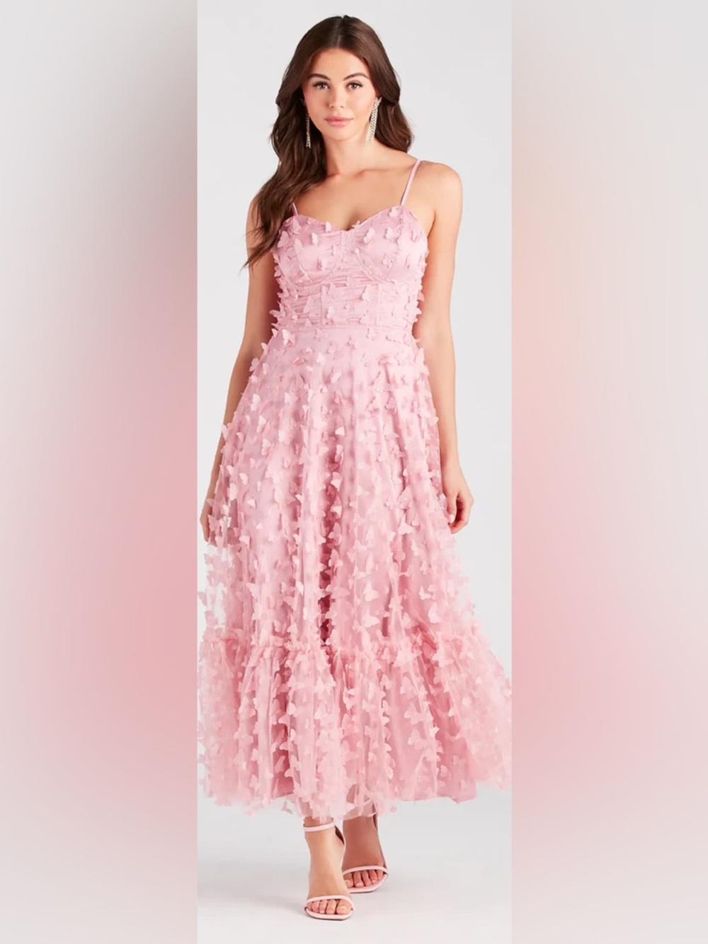 Windsor Pink Butterfly Appliqué Formal Dress